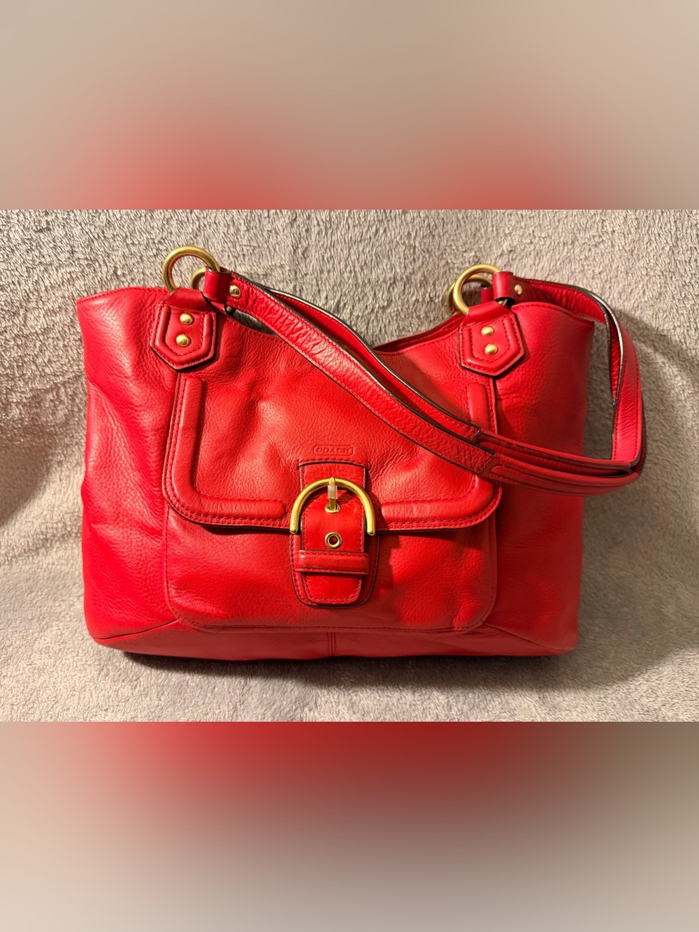 Coach Belle Campbell Cherry Red Leather w/ Large Gold Buckle Hardware